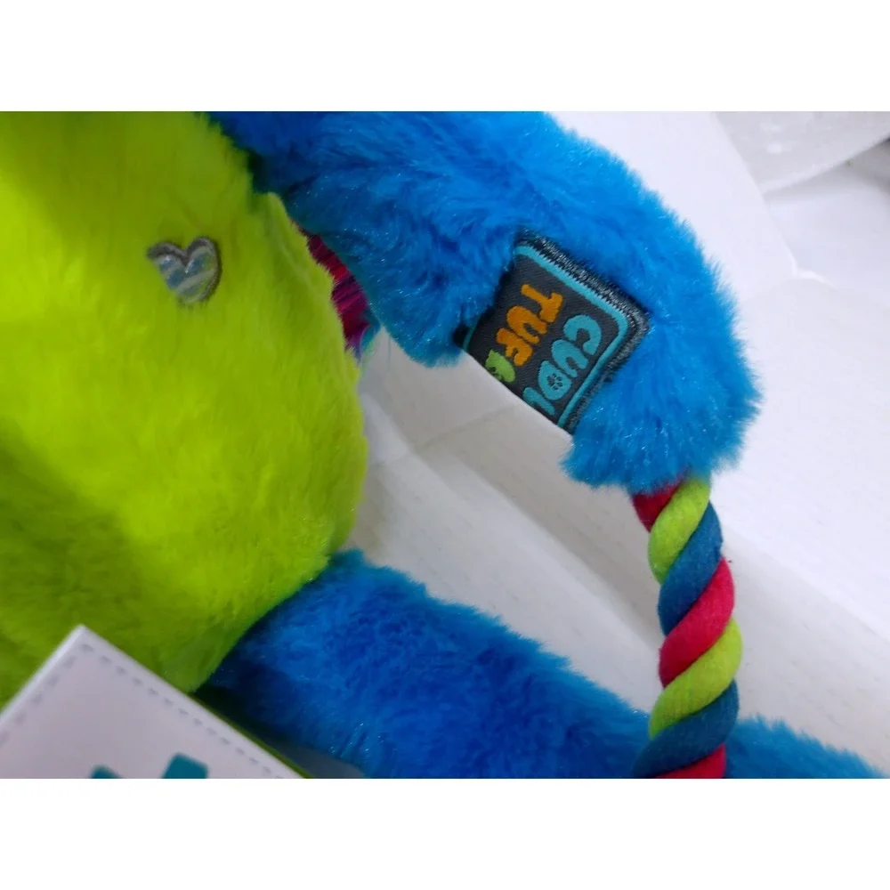 Cudl Tuff Adurables Magic Unicorn Dog Toy Blue Lime Green Plush Rope Ring #26470